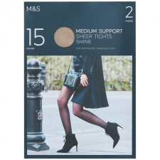 Marks and Spencer 15 Denier Medium Support Sheer Tights 2 Pack size Medium Pale Opaline