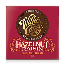 Willies Cacao Dark Chocolate with Hazelnut and Raisin 50g