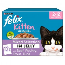 Felix Kitten Beef Poultry and Fish Selection Pouch in Jelly 12 x 100g