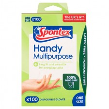 Spontex Multi-Purpose Disposable Gloves Latex and Powder Free 100 gloves - 50 Pairs