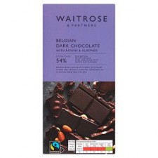Waitrose Belgian Dark Chocolate with Raisins and Almonds 180g