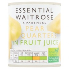 Waitrose Essential Pear Quarters in Fruit Juice 220g