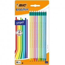 Bic Evolution Stripes Pencils with Eraser 8 per pack