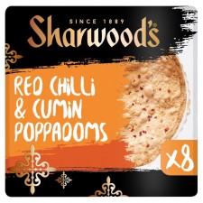 Sharwoods 8 Red Chilli and Cumin Poppadoms Ready To Eat