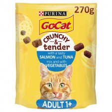 Go-Cat Crunchy and Tender Cat Food Salmon Tuna and Veg Dry Cat Food 270g