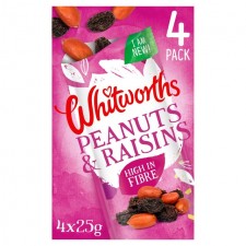 Whitworths Snacking Red Skin Peanuts and Raisins 4 x 25g