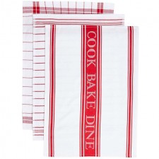 Marks and Spencer Collection Set of 3 Cotton Rich Striped Tea Towels Red 3 per pack