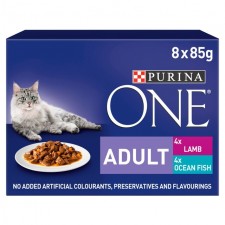 Purina One Adult Cat Food Fish And Lamb 8 x 85g