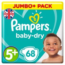 Pampers Baby Dry Nappies Size 5+ x 68