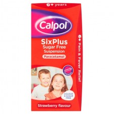 Calpol 6+ years Colour and Sugar Free Strawberry Flavour Liquid 80ml