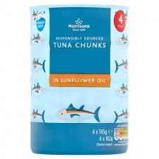 Morrisons Fad Free Tuna Chunks In Sunflower Oil 4 x 145g