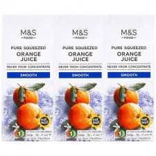 Marks and Spencer Pure Squeezed Smooth Orange Juice 3 x 250ml