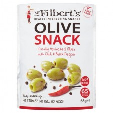 Mr Filberts Olive Snack Pitted Green Olives with Chilli and Black Pepper 65g