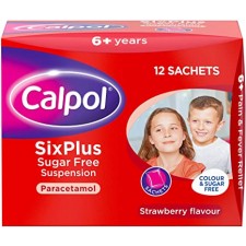Calpol 6 Plus Paracetamol Colour and Sugar Free Strawberry Flavour 12 Sachets