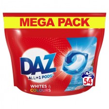 Daz All in One Brilliant White Pods Washing Capsules 54 per pack for Whites and Colours