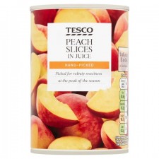 Tesco Peach Slices In Juice 410g tin