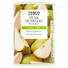 Tesco Pear Quarters In Natural Juice 410g tin