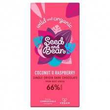Seed and Bean Organic Sao Tome Dark Choc 66% Coconut and Raspberry 85g