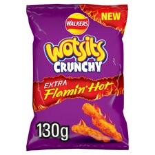 Walkers Wotsits Crunchy EXTRA Flamin Hot Snacks 130g