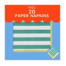 Marks and Spencer Green and White Striped Paper Napkins 20 per pack