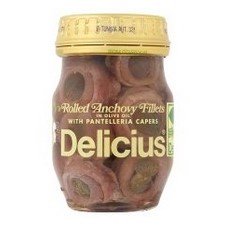 Delicius Anchovy Rolled Fillets with Capers 90g Jar