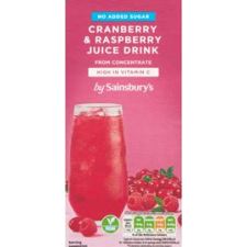 Sainsburys Cranberry and Raspberry Juice Drink No Added Sugar 1L Carton