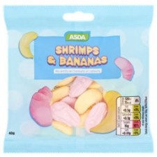 Asda Shrimps and Bananas Foam Sweets 40g