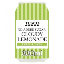 Tesco No Added Sugar Cloudy Lemonade 330ml Can