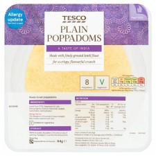 Tesco Plain Poppadoms 8 Pack 64g