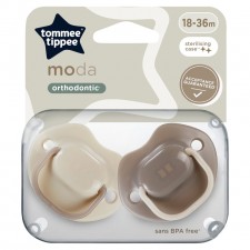 Tommee Tippee Moda Orthodontic 2 Pack Soothers 18-36m Beige