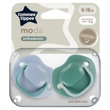 Tommee Tippee Moda Orthodontic 6-18m Soothers 2 Pack Blue