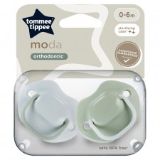 Tommee Tippee Moda Orthodontic 0-6m Soothers 2 Pack Green