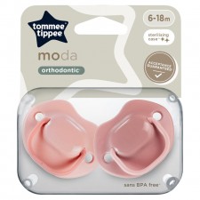 Tommee Tippee Moda Orthodontic 6-18m Soothers 2 Pack Pink