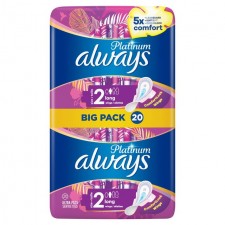 Always Platinum Long Size 2 Sanitary Towels with Wings 20 Pack