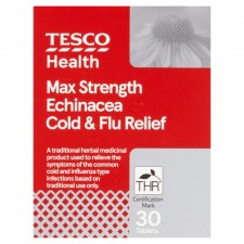 Tesco Max Strength Echinacea Cold And Flu Relief Tablets 30 Red Box