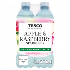 Tesco Apple and Raspberry No Added Sugar Sparkling Water 4X500ml Bottles