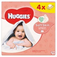 Huggies Soft Skin Wipes 4 x 56 per pack